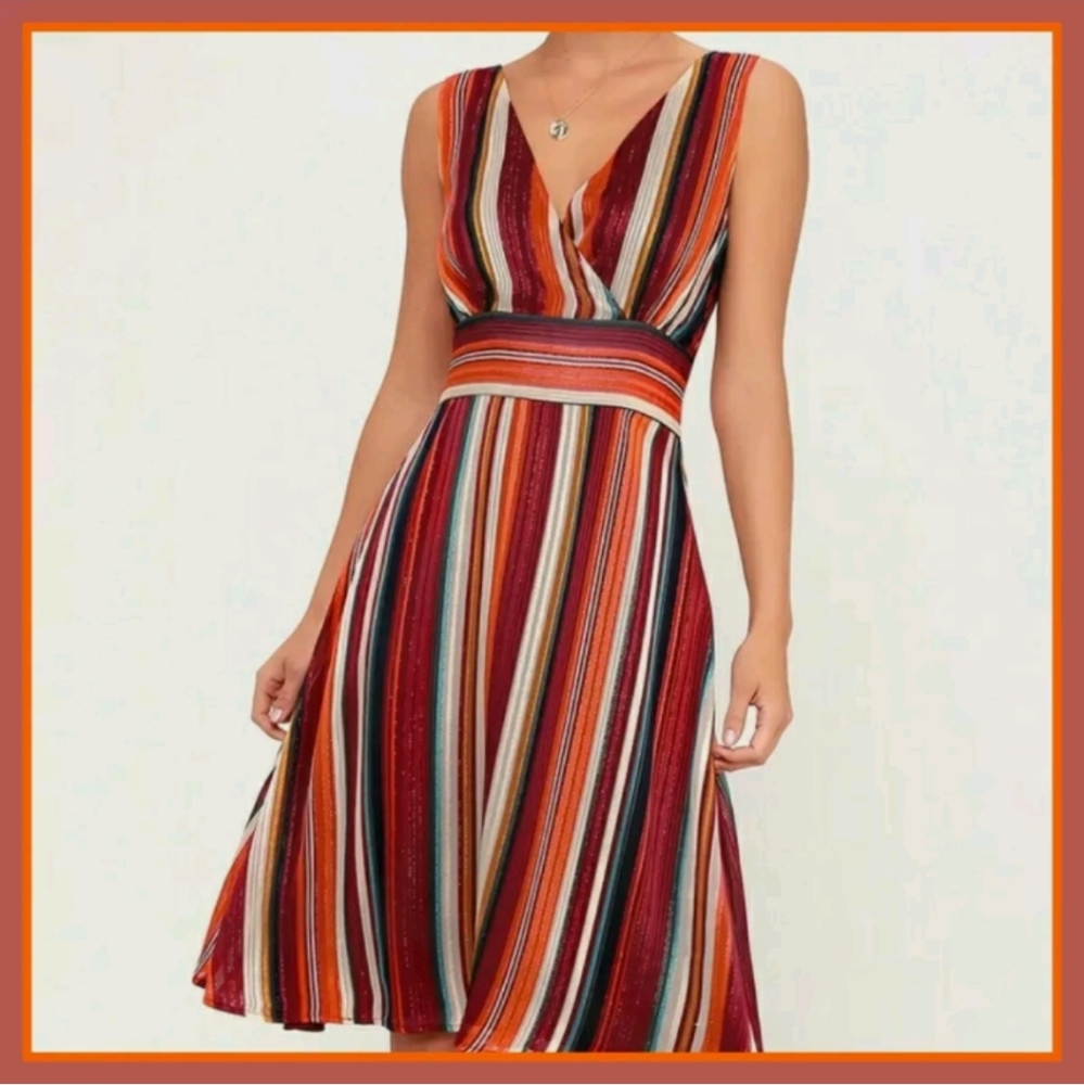 NWT LULUS Women's L Striped A-Line Midi Dress